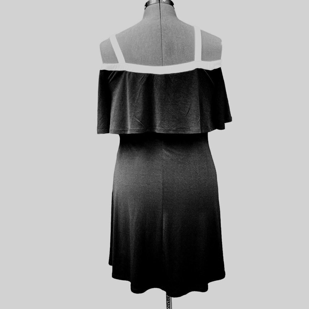 CATO est. 1946 Women's Cold Shoulder Dress Small Black White Above Knee Lined - Picture 4 of 12
